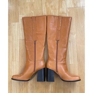 Free People Tan Heeled Boots with Black Chunky Heel